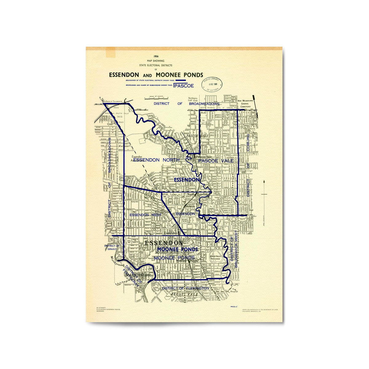 1956 Map of Essendon, Moonee Ponds & Surrounds, Victoria Vintage Maps