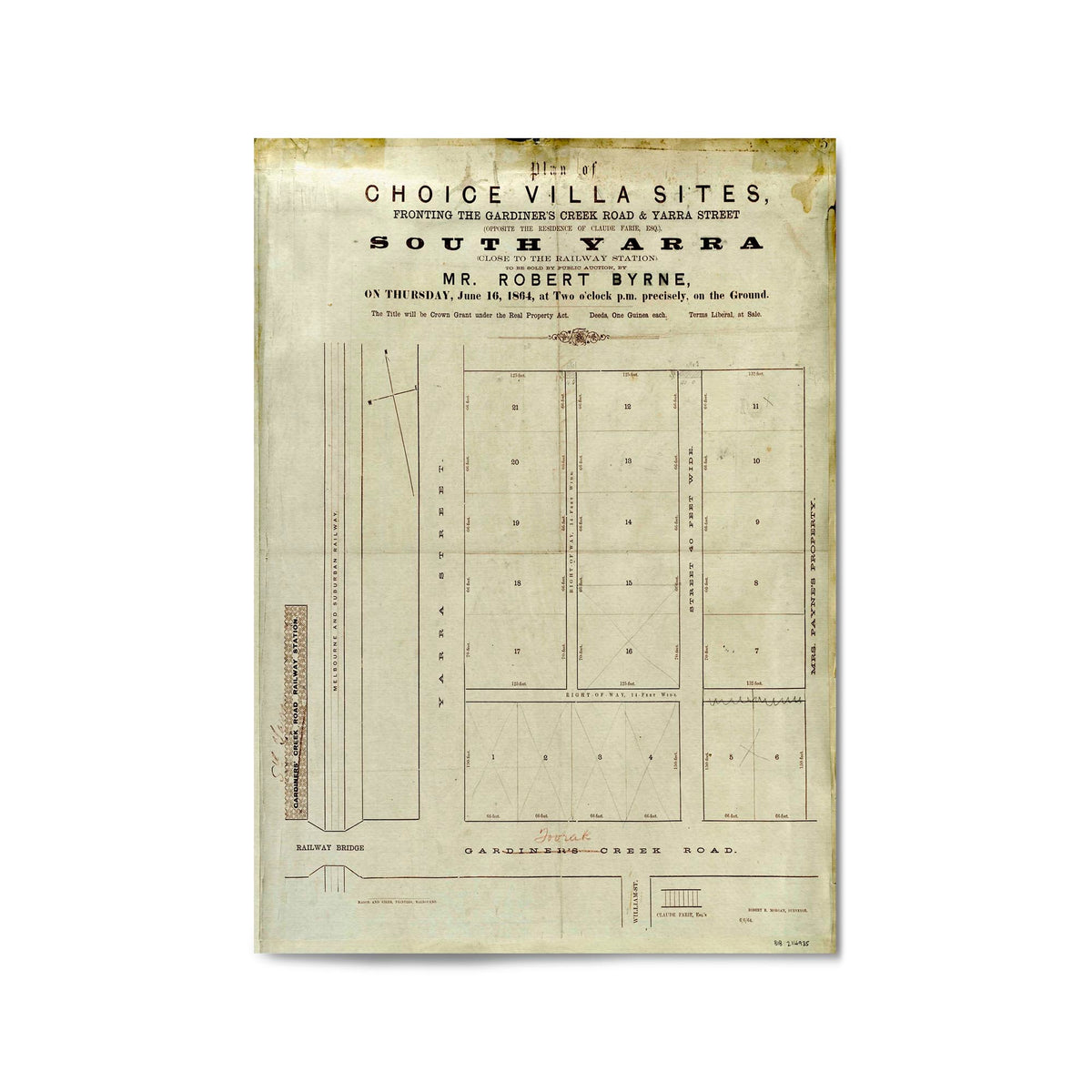 1864 Vintage Map of South Yarra, Victoria Australia Vintage Maps