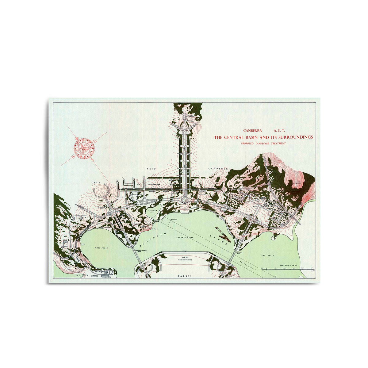 1961 Map of Canberra Central Basin & Its Surroundings, Australian Capi ...