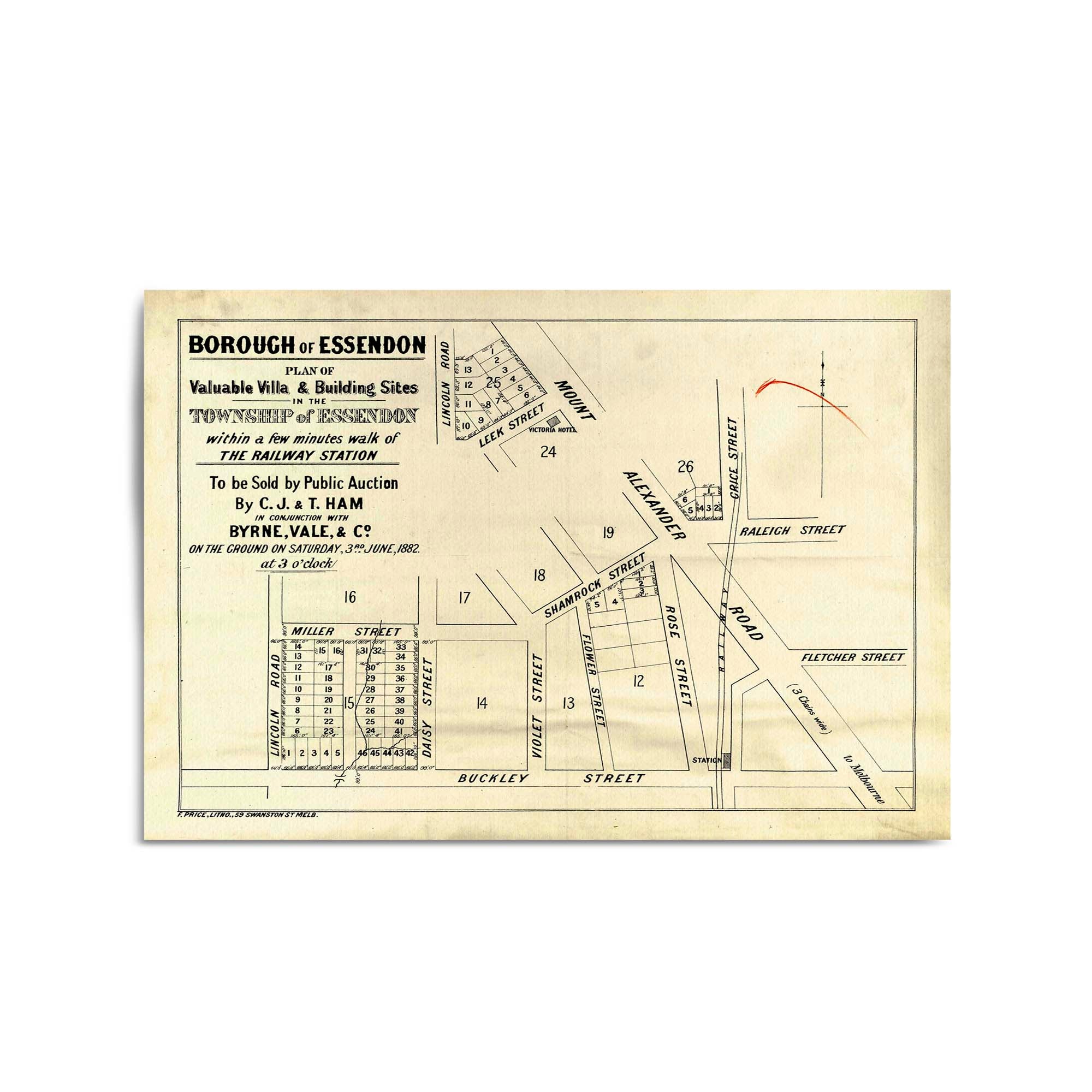 1882 Vintage Map of Essendon, Victoria Australia Vintage Maps