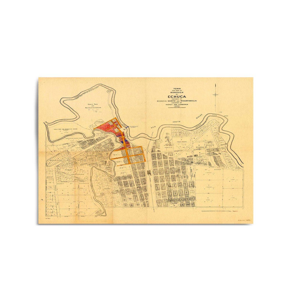 Echuca Postcode 1926 Vintage Map of Echuca, Victoria Australia – Vintage Maps