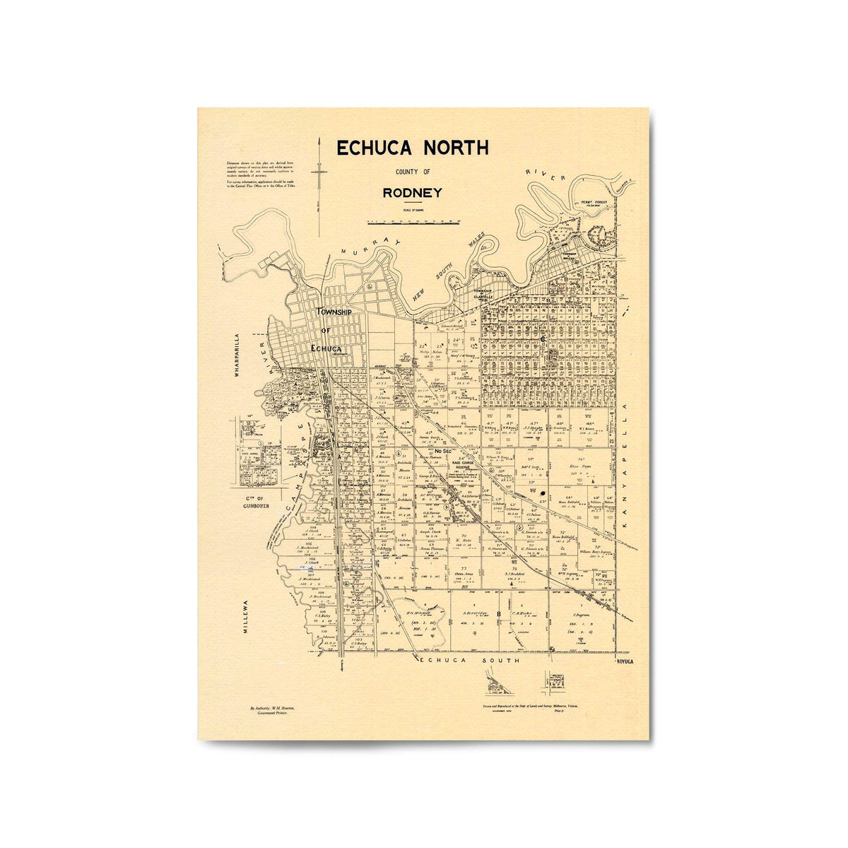 Echuca Postcode 1953 Vintage Map of Echuca, Victoria Australia – Vintage Maps