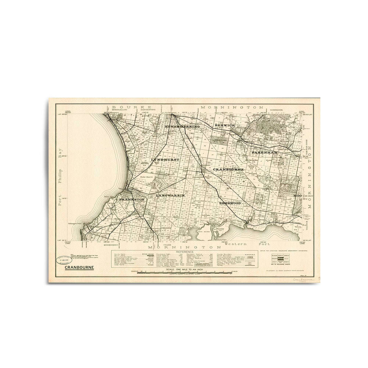1937 Vintage Map of the Cranbourne & Frankston Region, Victoria Austra ...