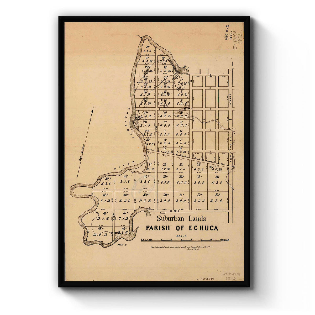 Echuca Postcode Echuca, Victoria Australia Vintage Map #5 (1873) – Vintage Maps
