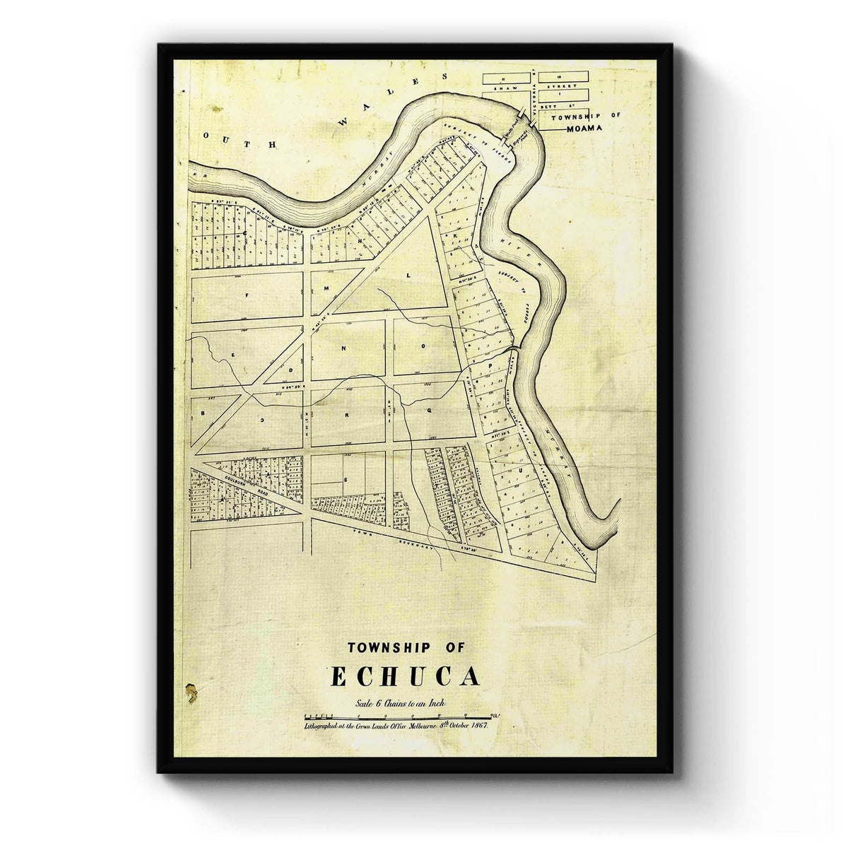 Echuca Postcode Echuca, Victoria Australia Vintage Map #6 (1867) – Vintage Maps