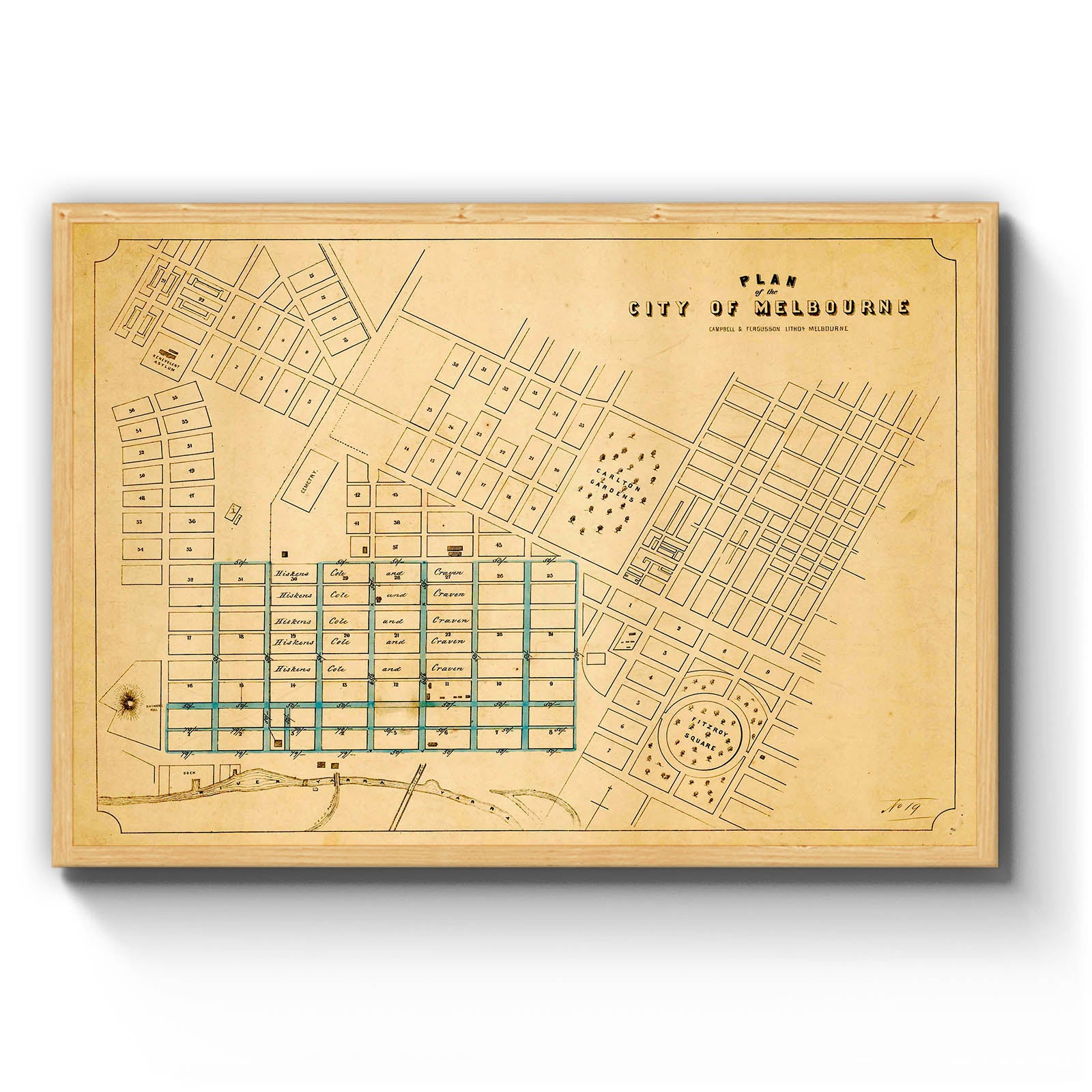 Hand painted map of Melbourne, Australia, 1855 / Retro Melbourne Map / Vintage selling Melbourne Map / Antique Melbourne Map / Melbourne Map Art