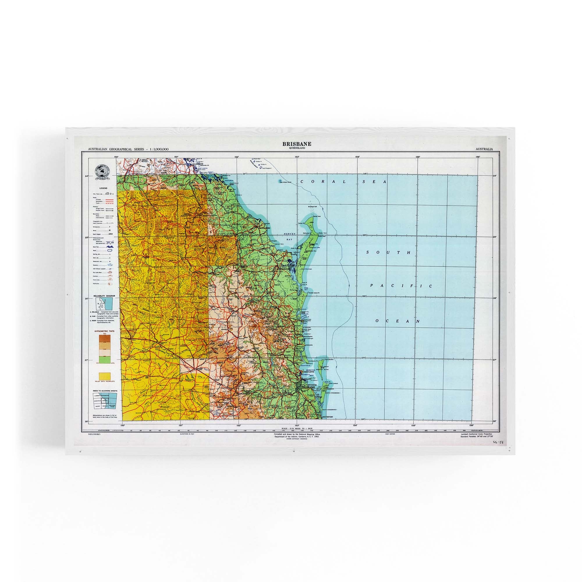 1952 Map of the Brisbane & Surrounds, Queensland Vintage Maps