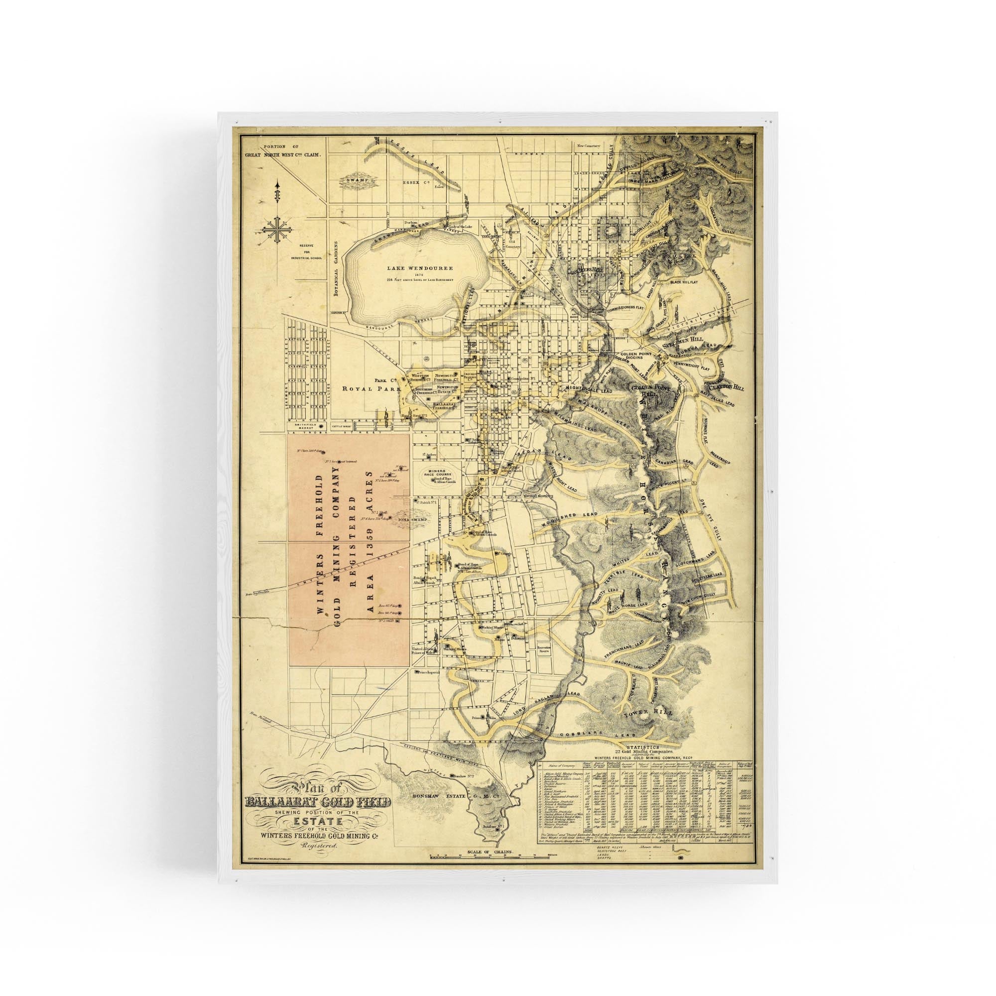 1868 Plan of Ballarat Gold Field, Victoria – Vintage Maps