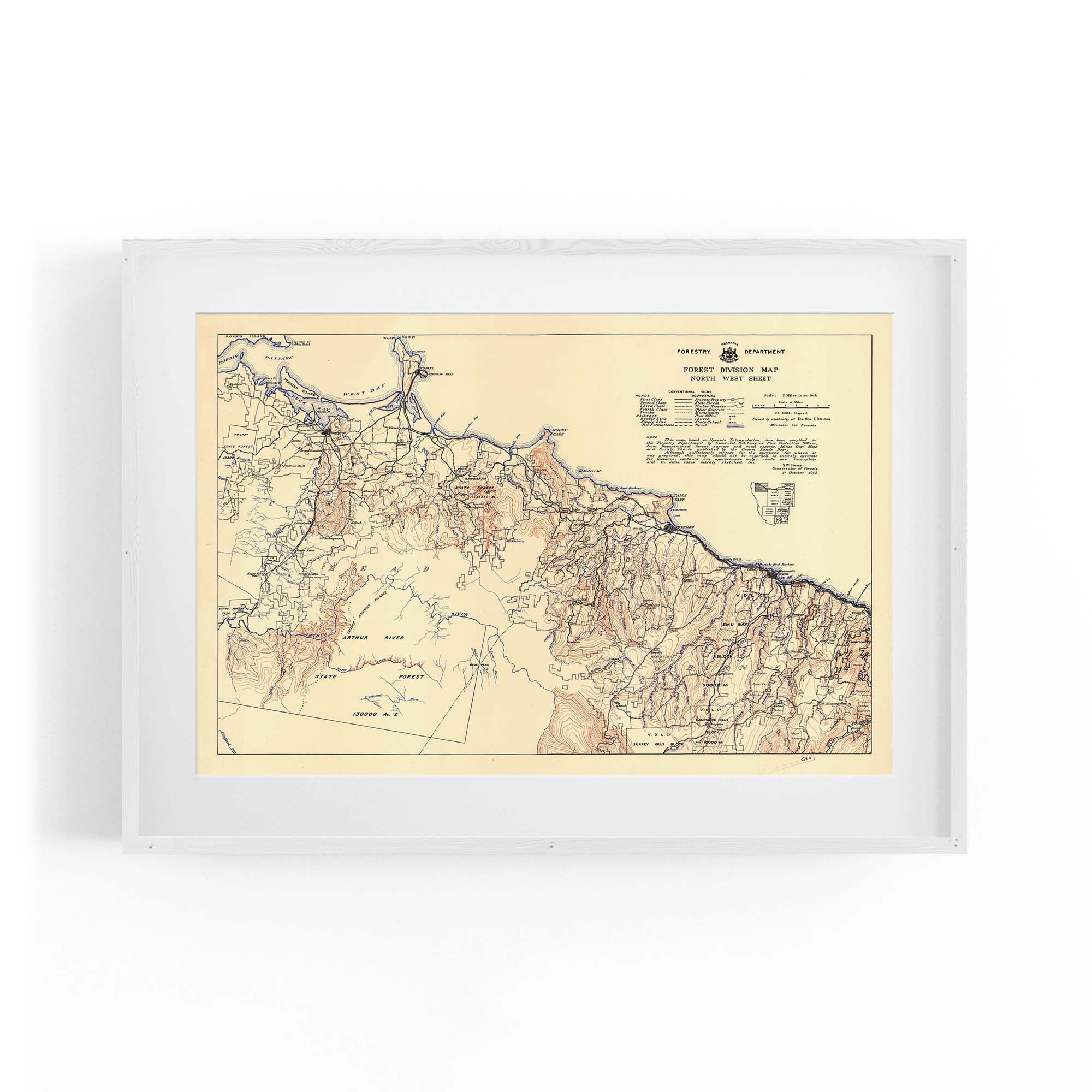 1942 Forest Division Map of North West Tasmania (Smithton, Wynyard & B ...