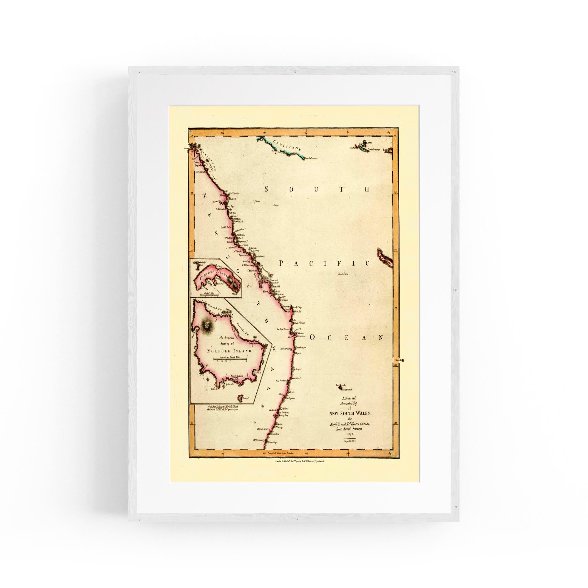 1792 Map of the East Coast of Australia Vintage Maps