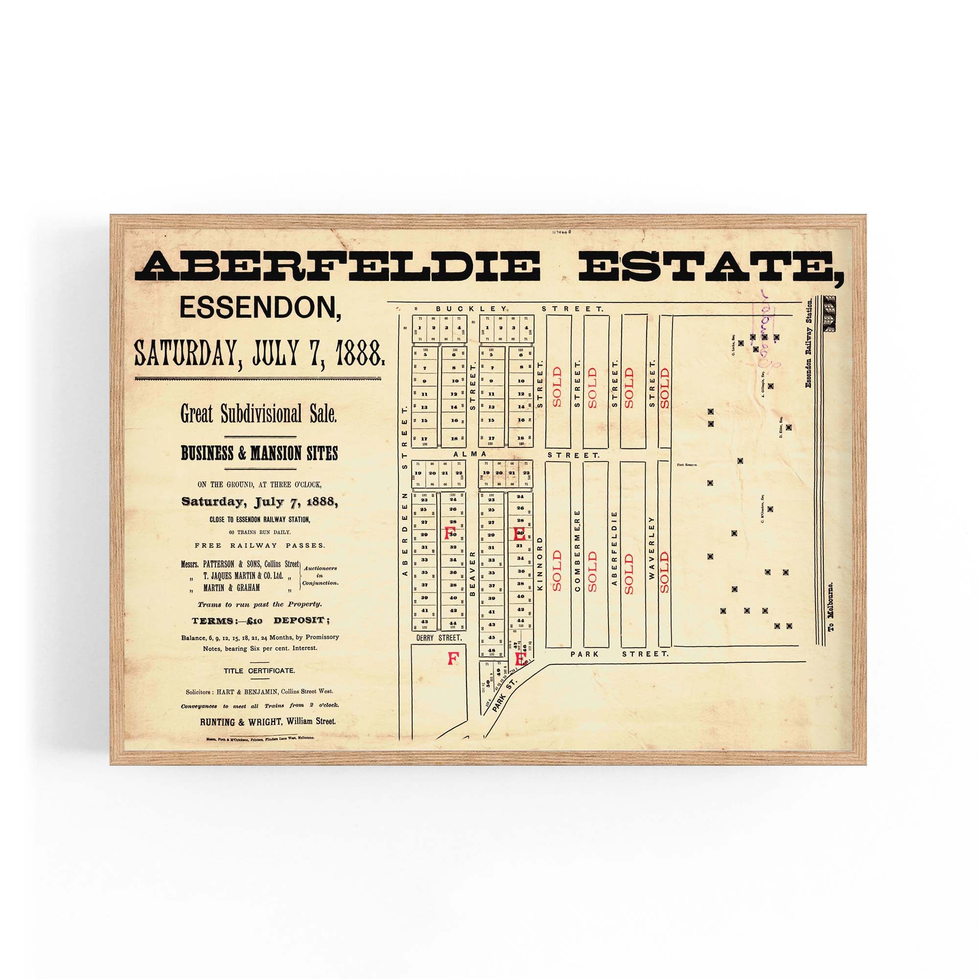 1888 Vintage Map of Essendon, Victoria Australia Vintage Maps