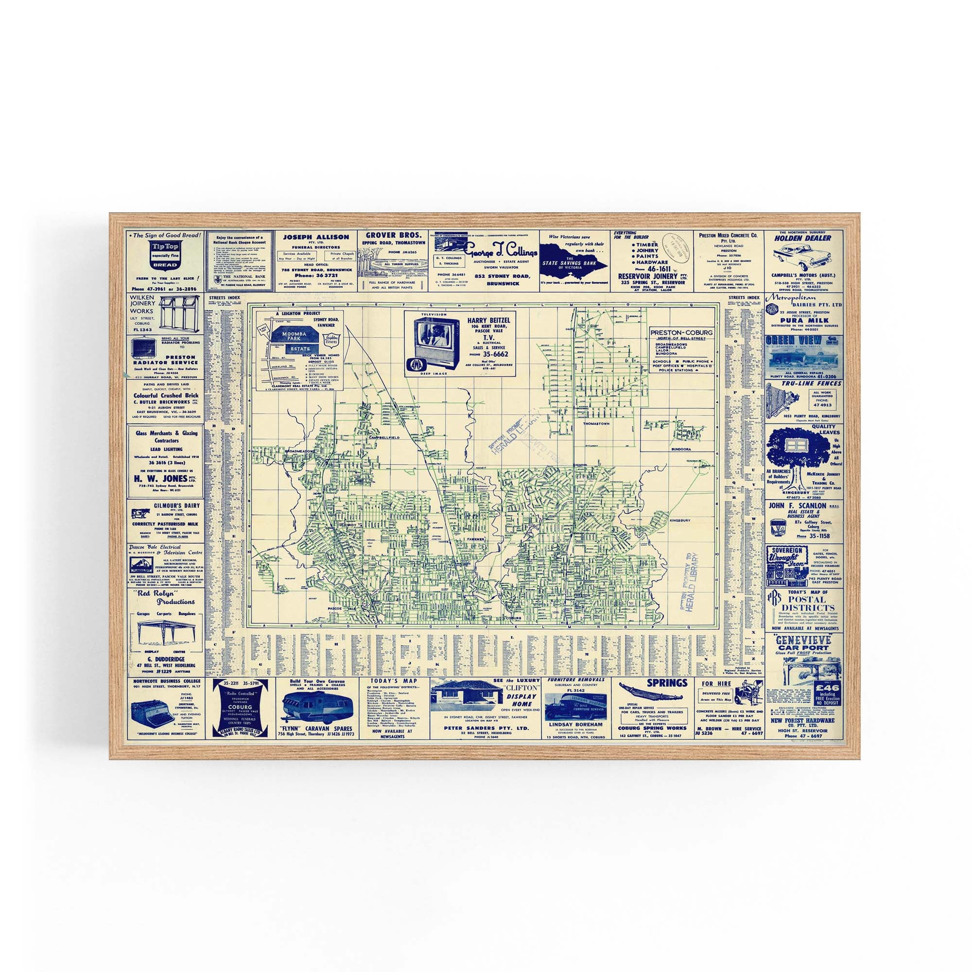 1960's Vintage Map of Fawkner, Glenroy & Preston & Surrounds, Victoria ...