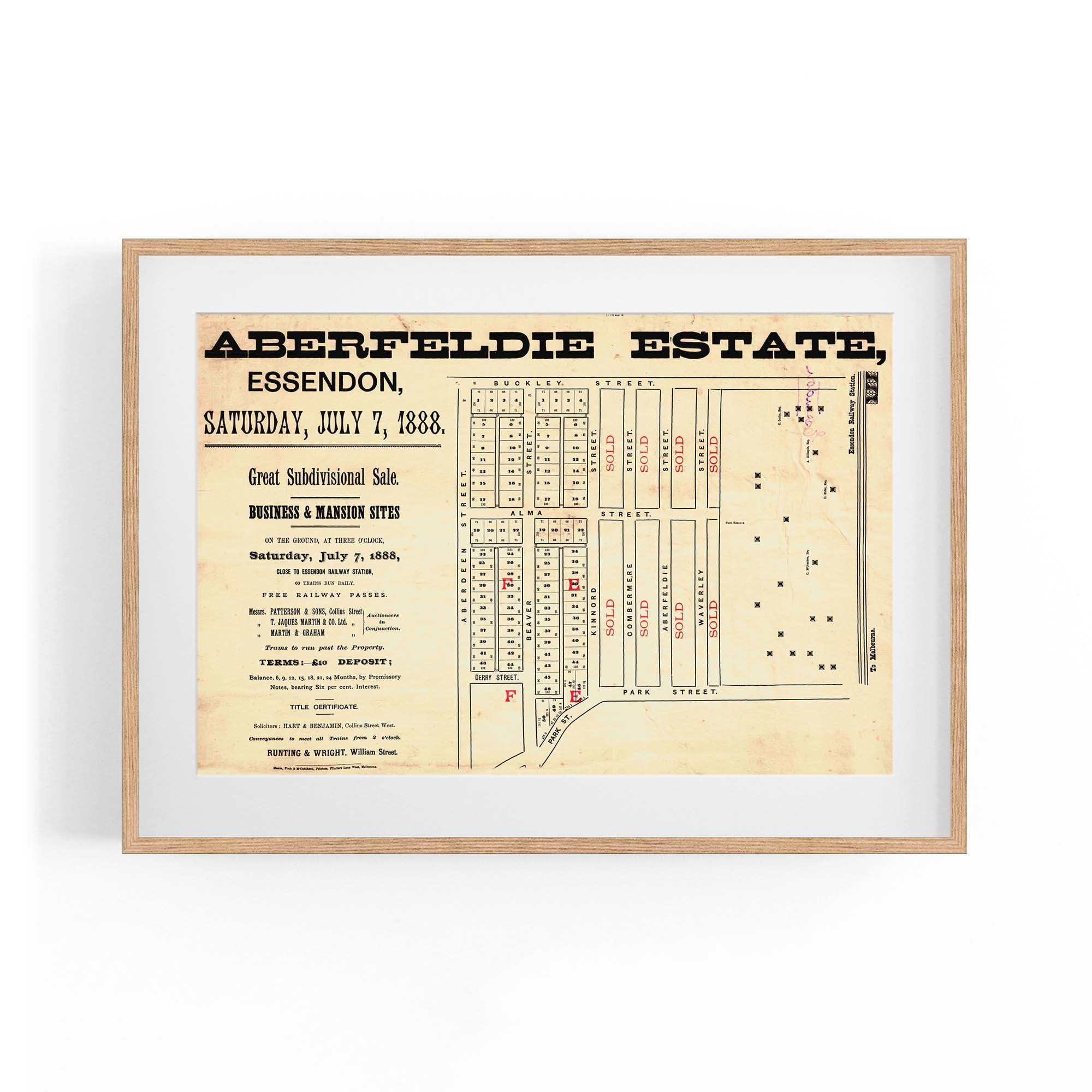 1888 Vintage Map of Essendon, Victoria Australia Vintage Maps