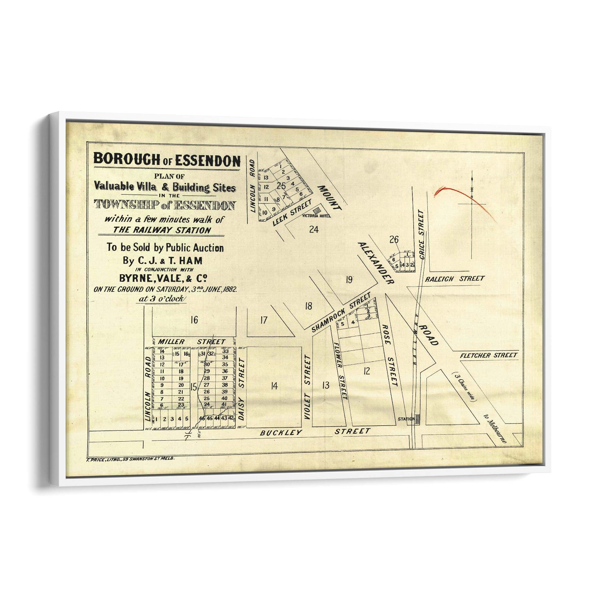 1882 Vintage Map of Essendon, Victoria Australia Vintage Maps