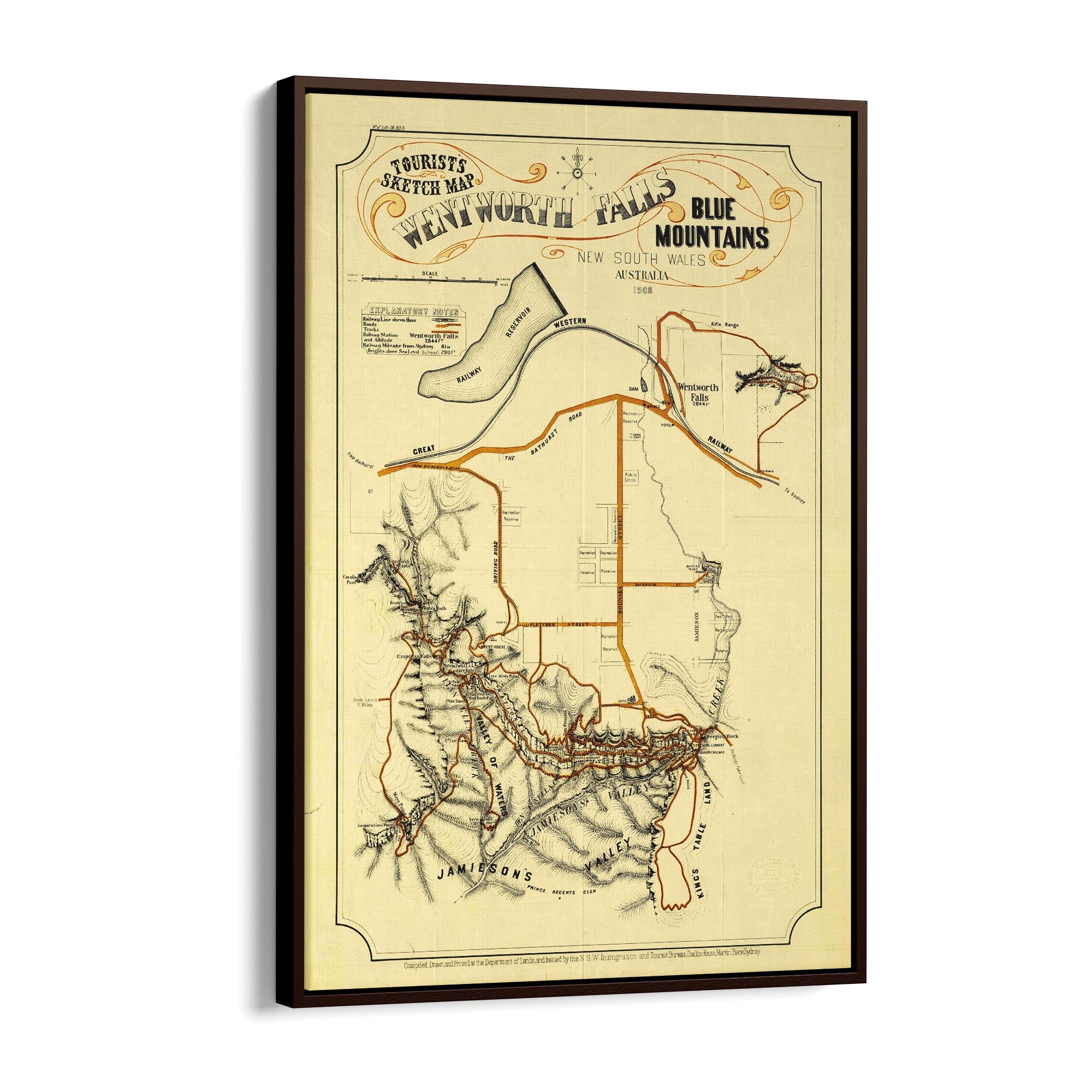 1908 Tourist Map of Wentworth Falls, The Blue Mountains, New South Wal ...