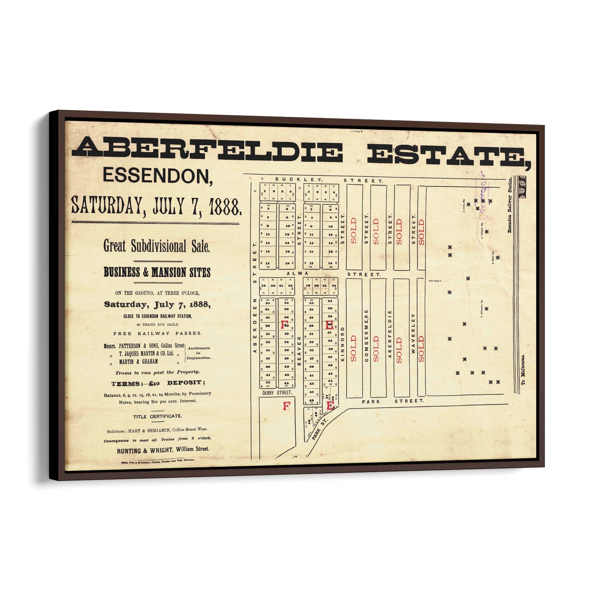 1888 Vintage Map of Essendon, Victoria Australia Vintage Maps